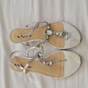 Touch of Nina Silver Flat Sandals with ankle strap Size 7.5